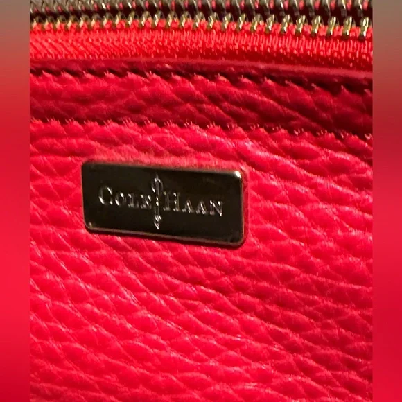 Cole Haan Red Pebbled Leather Crossbody Bag (8”x 5”) zip top closure - Picture 4 of 16
